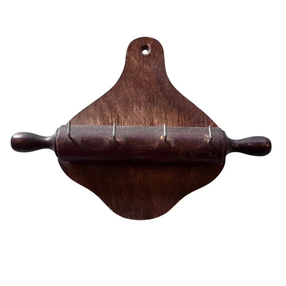 Rolling Pin Wall Rack Brown Wood Key Holder Hooks